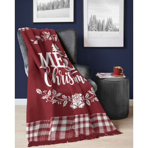 Vánoční deka červená se střapci MERRY CHRISTMAS