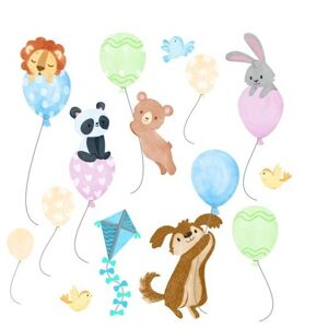 Veselá nálepka do detskej izby zvieratká na balónoch